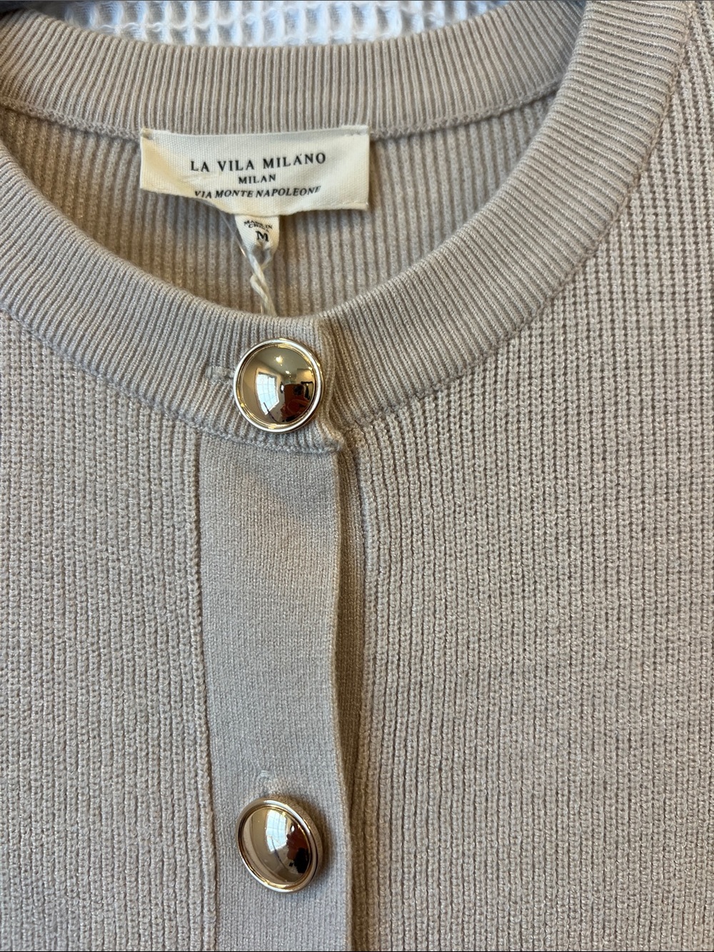 Classic Ribbed Button-Front Cardigan - Beige - Picture 4 of 5